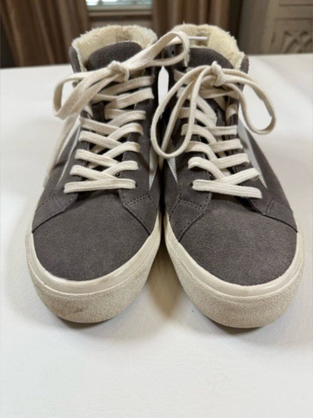 Madewell Cloudlift Grey High Top Sneakers Suede/Faux Shearling Womens 9.5 - Picture 3 of 11